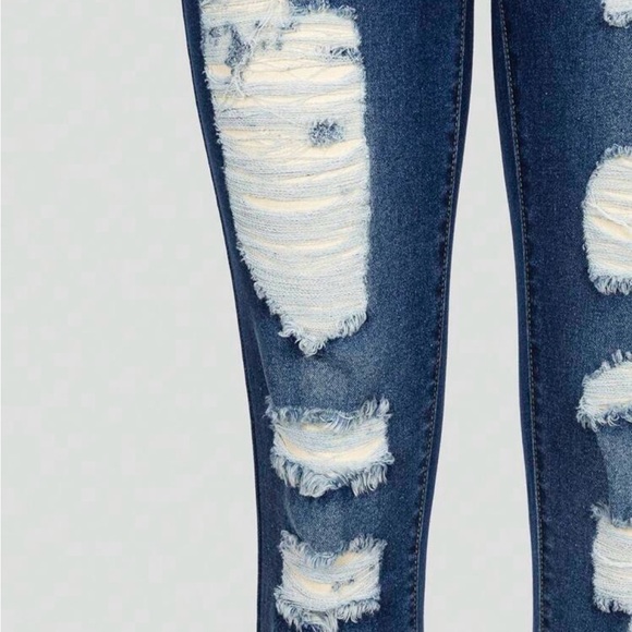 SHEIN Streetcool Kids Teen Girl Ripped Roll Up Hem Jeans. - Picture 3 of 8